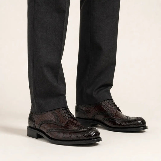 Reddish-Brown Derby Shoes with Mixed-Scale Texture