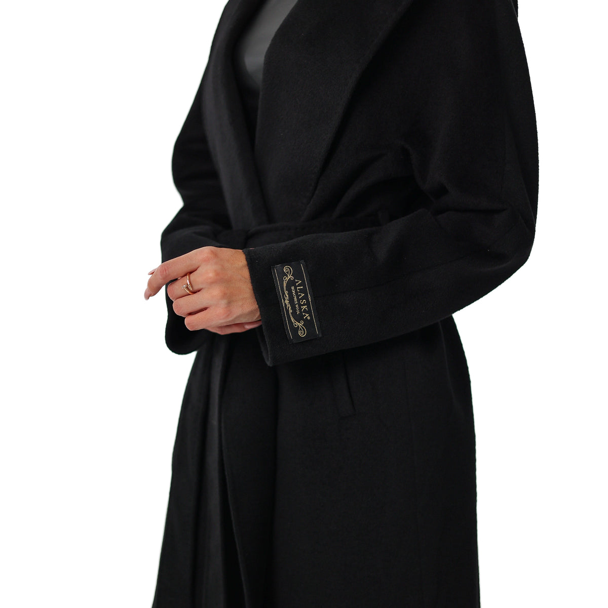 Cambridge Comfort Wraparound Wool Cashmere Coat in Black