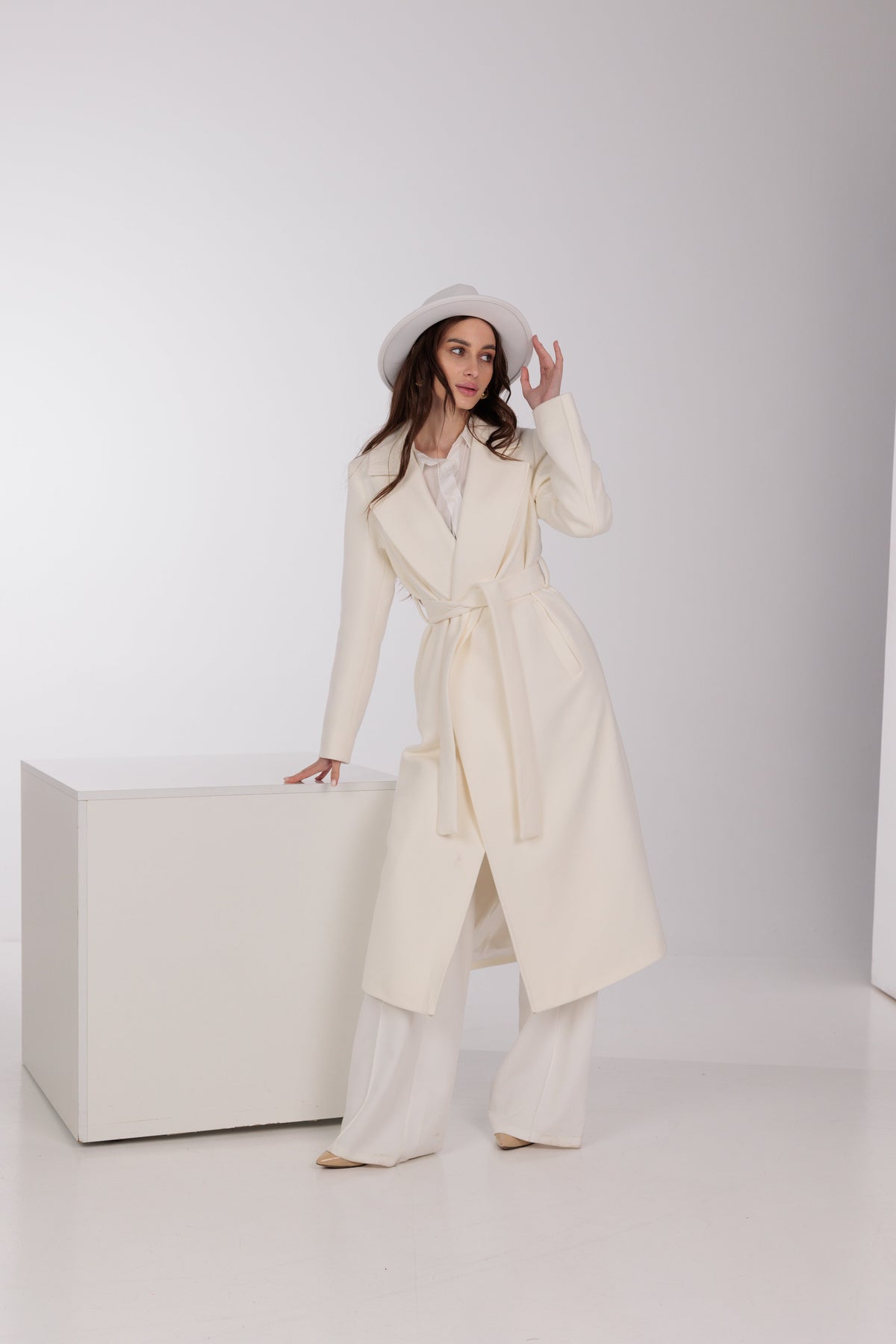 Pre-Order. Re-Stock Ships September 30. Astoria Classic Wraparound Wool Blend Overcoat in Ivory