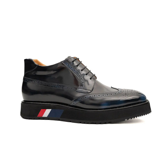 Dark Blue-Black Platform Ankle-Height Lace-Up Shoe