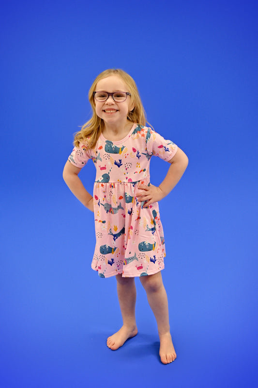 Narwhal Short Sleeve Milk Silk Dress
