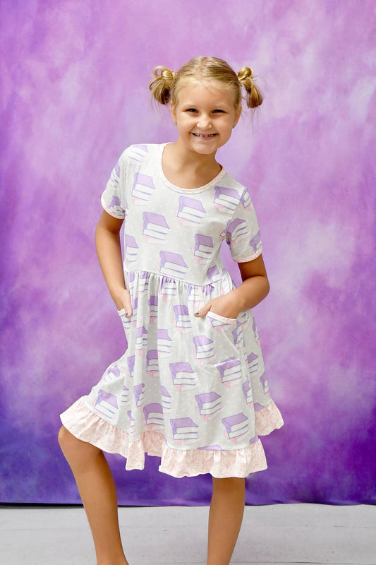Book Lover Short Sleeve Pocket Milk Silk Dress