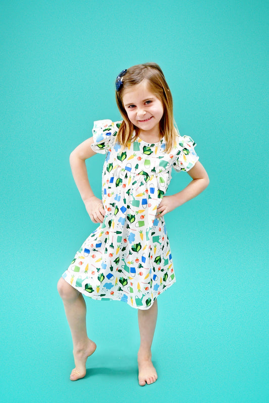Garden Flutter Milk Silk Dress
