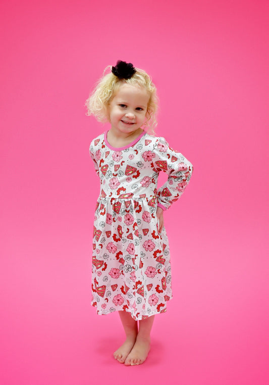 Super Valentine Long Sleeve Milk Silk Dress