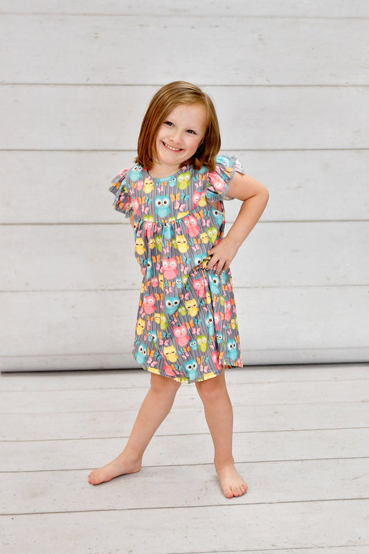 Owl Milk Silk Flutter Dress