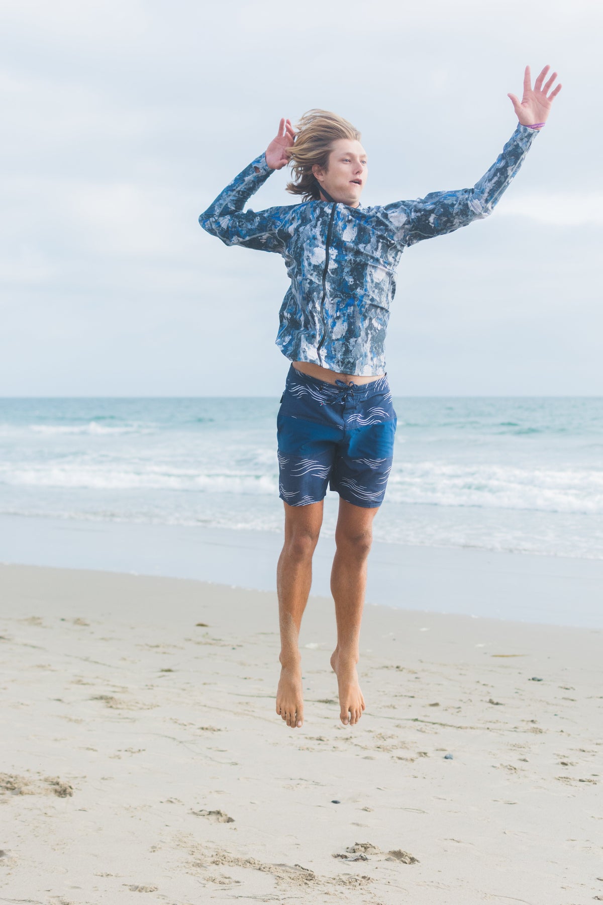 Men's Zip Rash Guard - Blue Rock