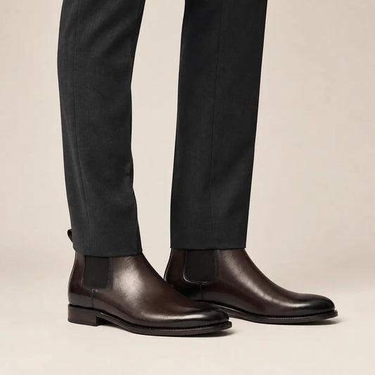 Dark Brown Plain-Toe Chelsea Boots with Pull Tab