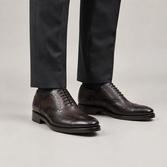 Dark Brown Wingtip Oxford Shoes with Polished Finish
