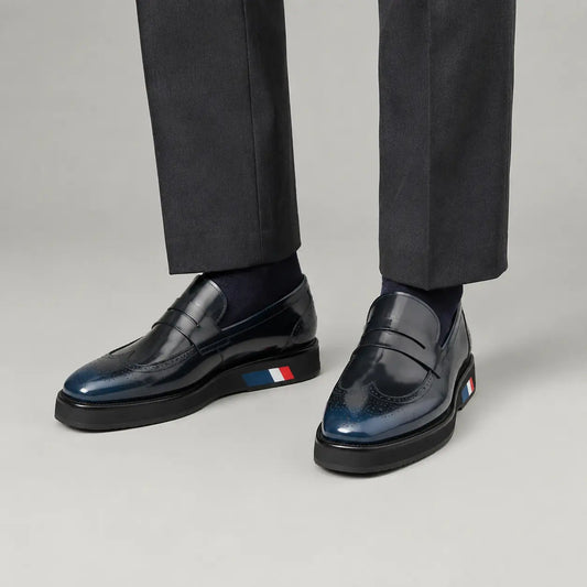 Dark Blue Glossy Platform Penny Loafer