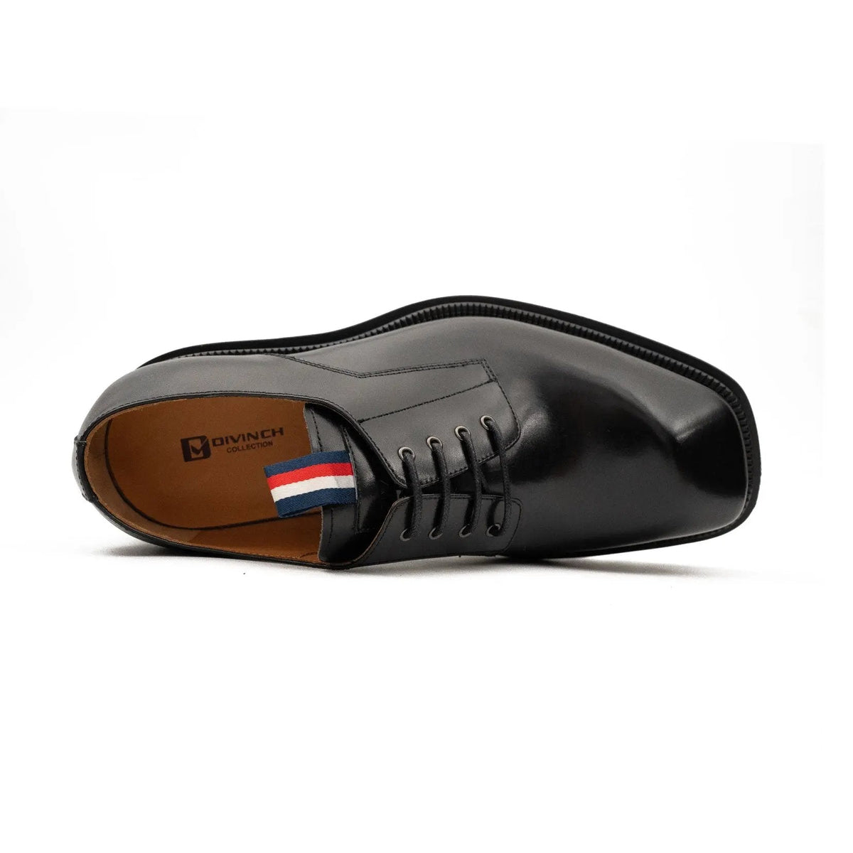 Black Square-Toe Derby Shoes with Pull Tab