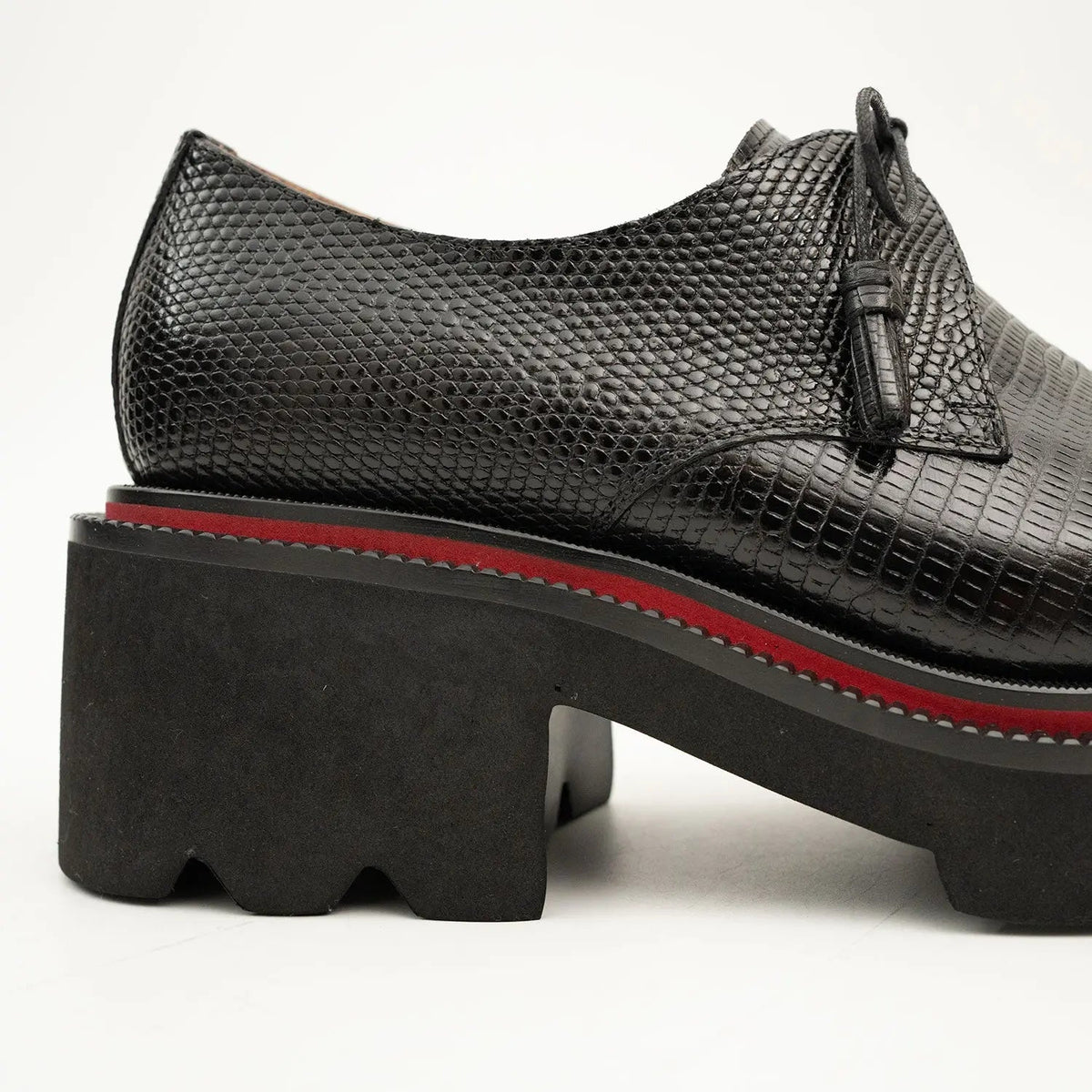 Black Pebbled Calfskin Derby Shoes with Lace-End Tassels