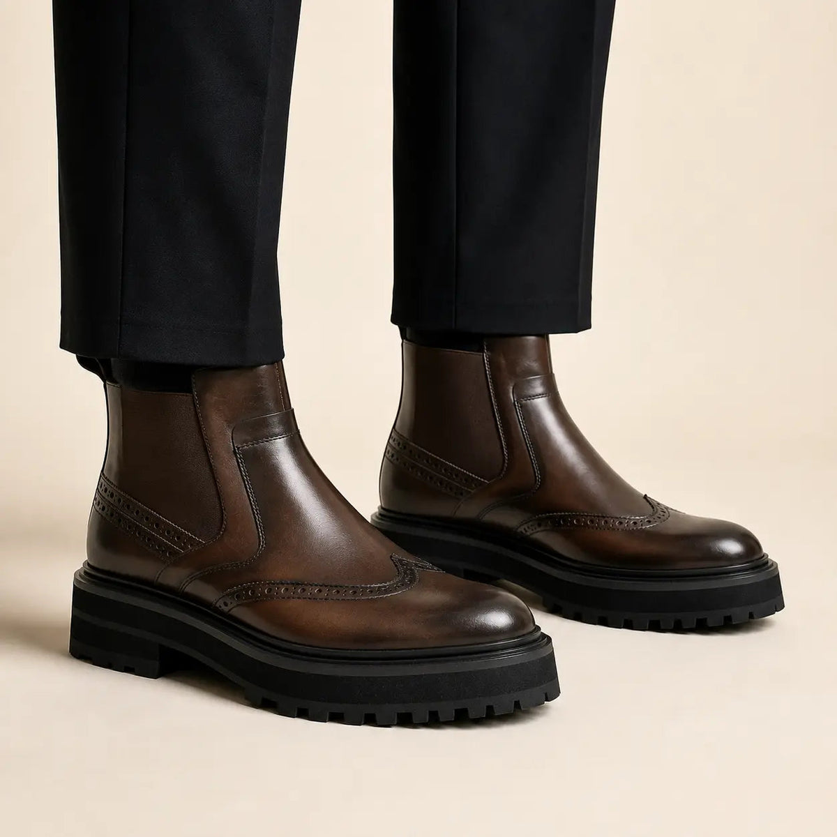 Dark Brown Lug Sole Chelsea Ankle Boot