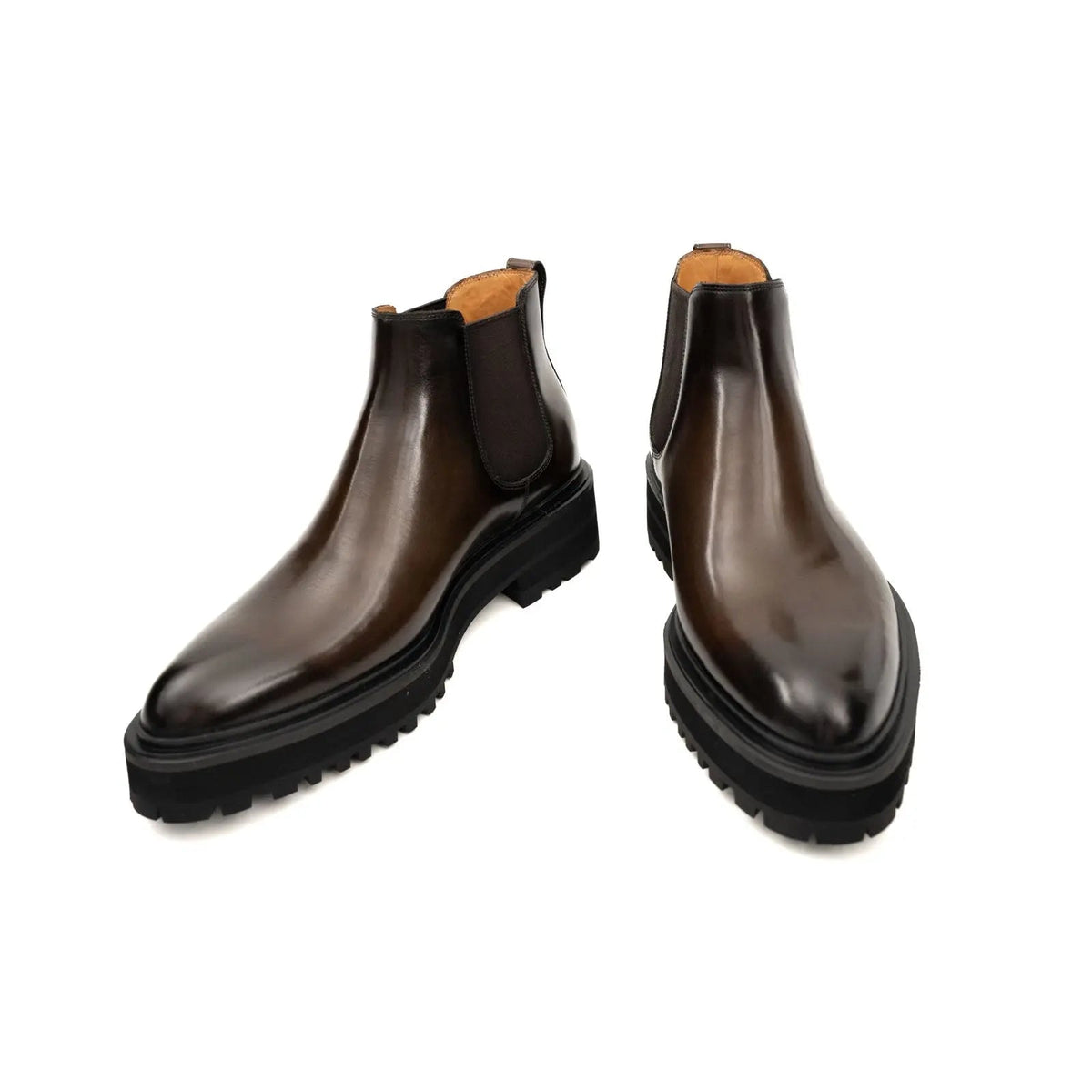Dark Brown Lug Sole Chelsea Ankle Boot with Rounded Toe