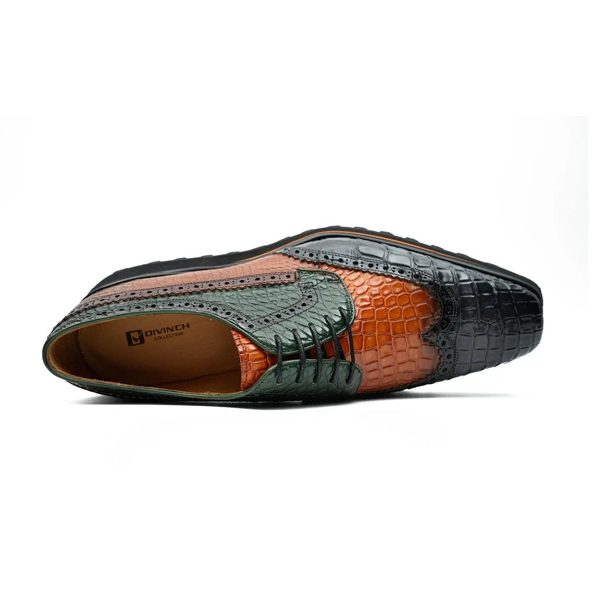 Multicolor Leather Wingtip Derby Shoes with Scale Texture
