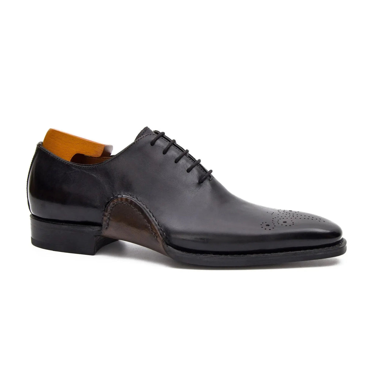 Black Square-Toe Oxford Shoes with Toe Medallion