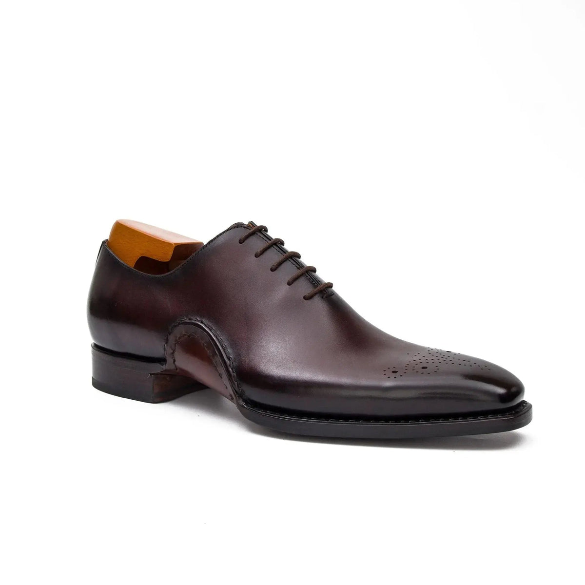 Dark Reddish Brown Square-Toe Oxford Shoes with Toe Medallion