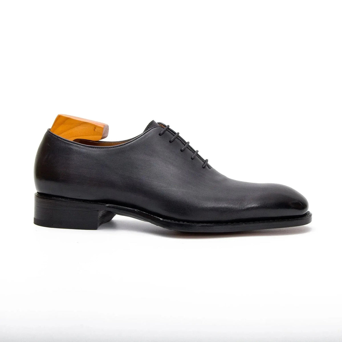 Gray-Brown Plain-Toe Oxford Shoes with Low-Gloss Finish