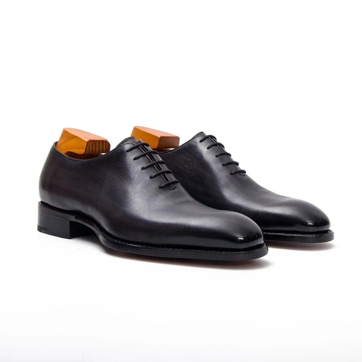 Gray-Brown Plain-Toe Oxford Shoes with Low-Gloss Finish
