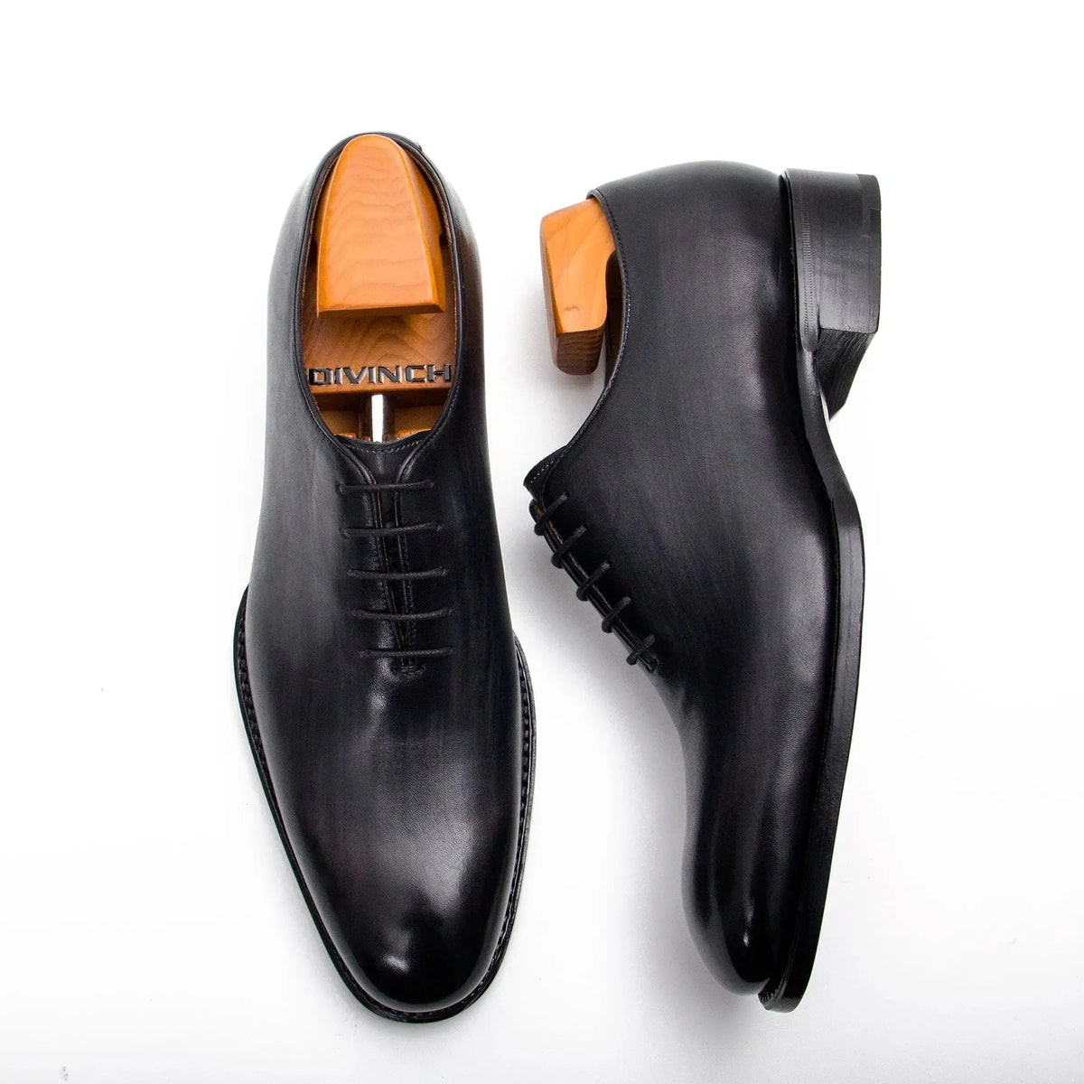 Gray-Black Plain-Toe Oxford Shoes with Low-Gloss Finish