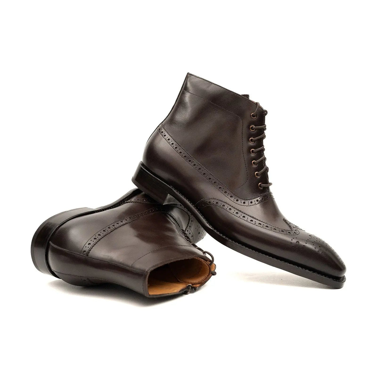 Dark Brown Square-Wingtip Ankle Boots with Side Zipper