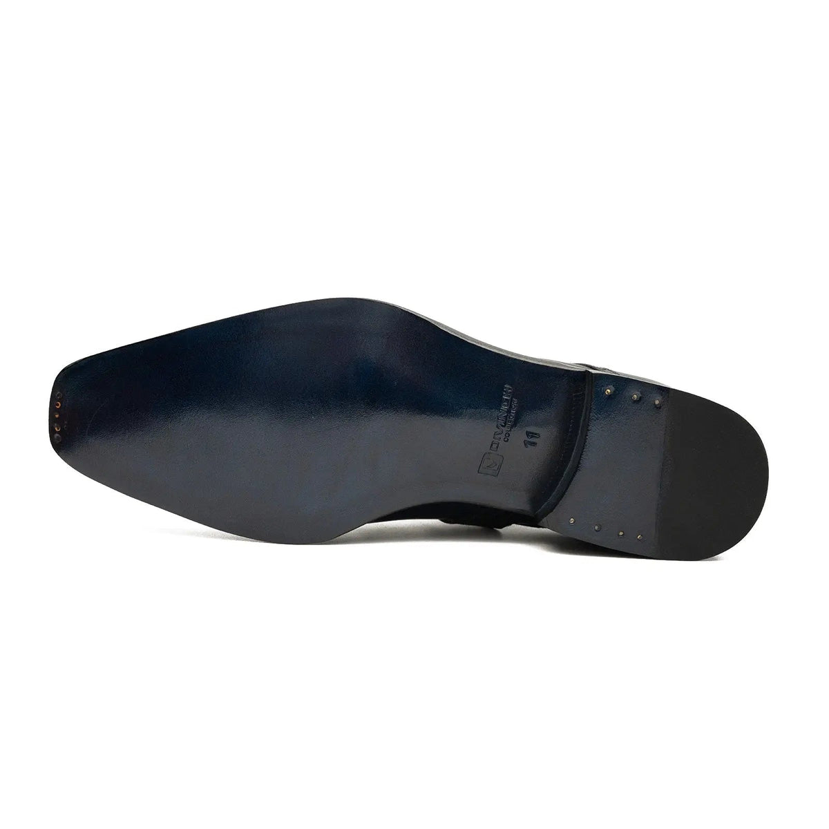 Dark Blue Single Monk Shoes with Perforated Toe Detail
