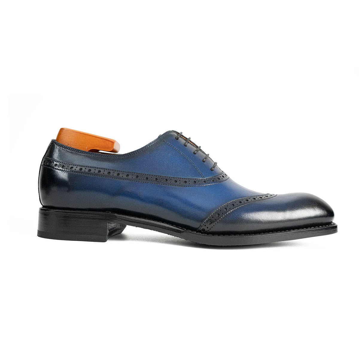 Blue Curved-Seam Oxford Shoes with Perforated Trim