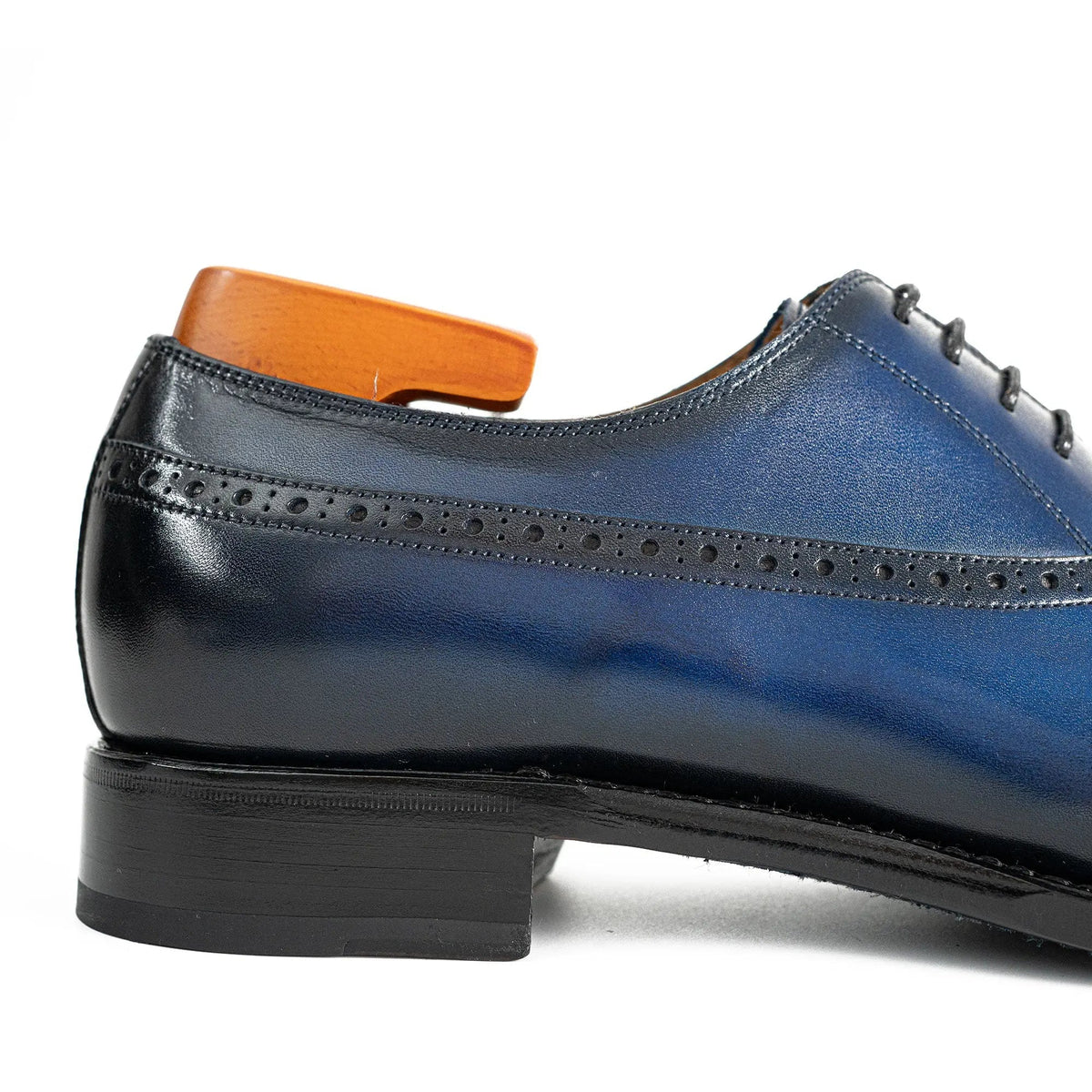 Blue Curved-Seam Oxford Shoes with Perforated Trim