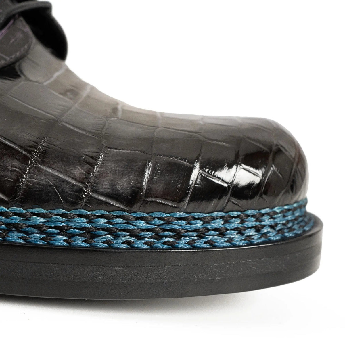 Deep Blue-Black Split Apron-Toe Derby Shoes