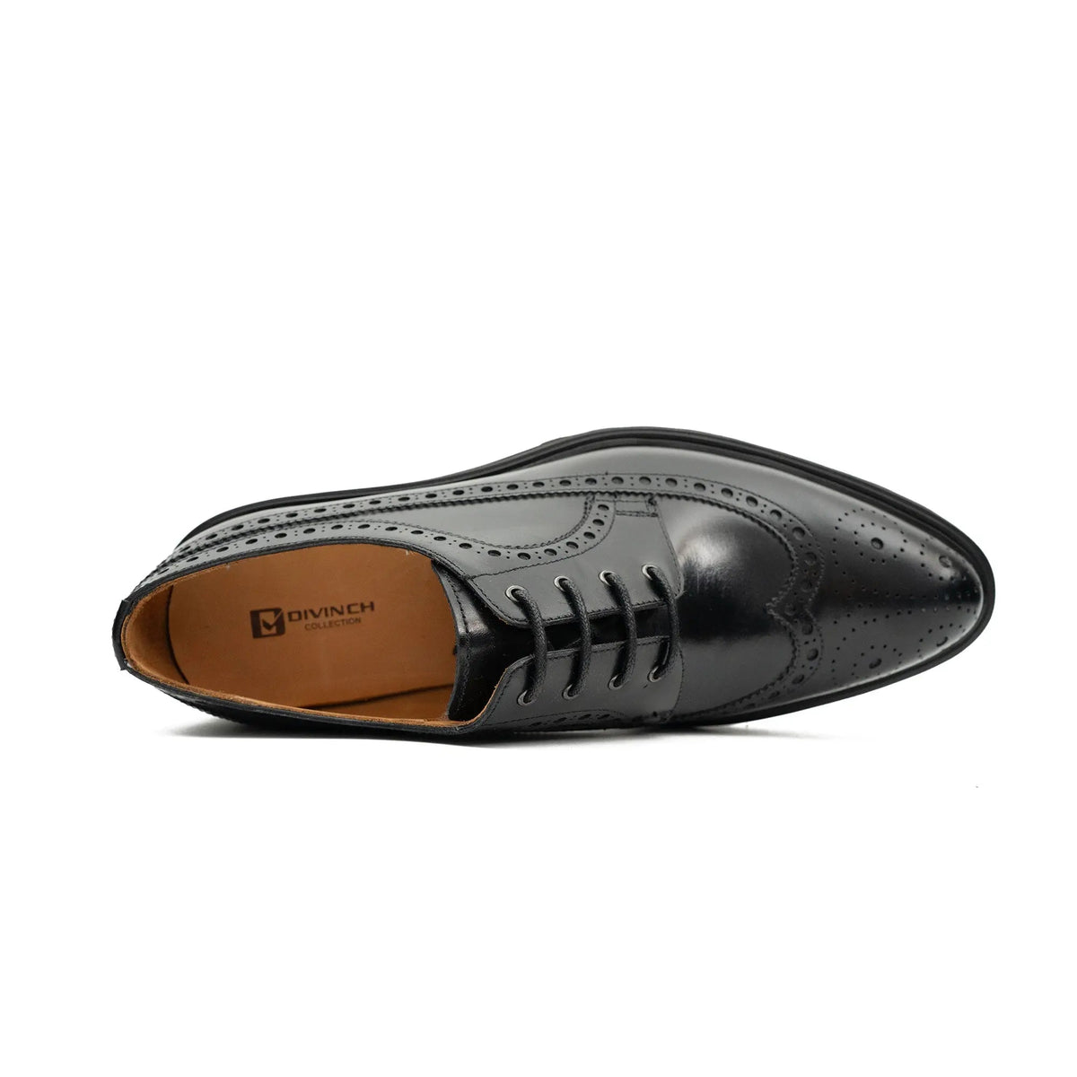 Black Glossy Lug Sole Wingtip Derby Shoe