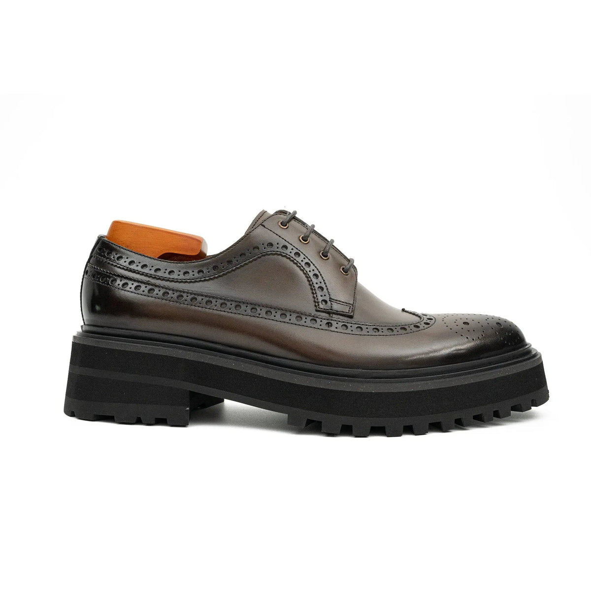 Dark Brown Lug Sole Wingtip Derby Shoe