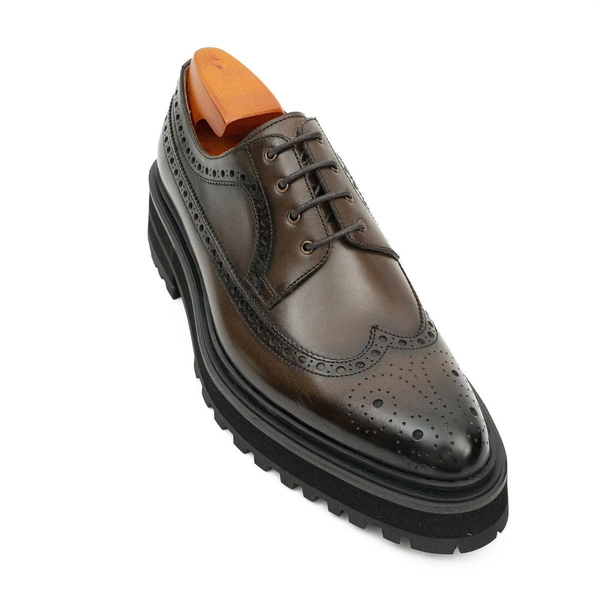 Dark Brown Lug Sole Wingtip Derby Shoe