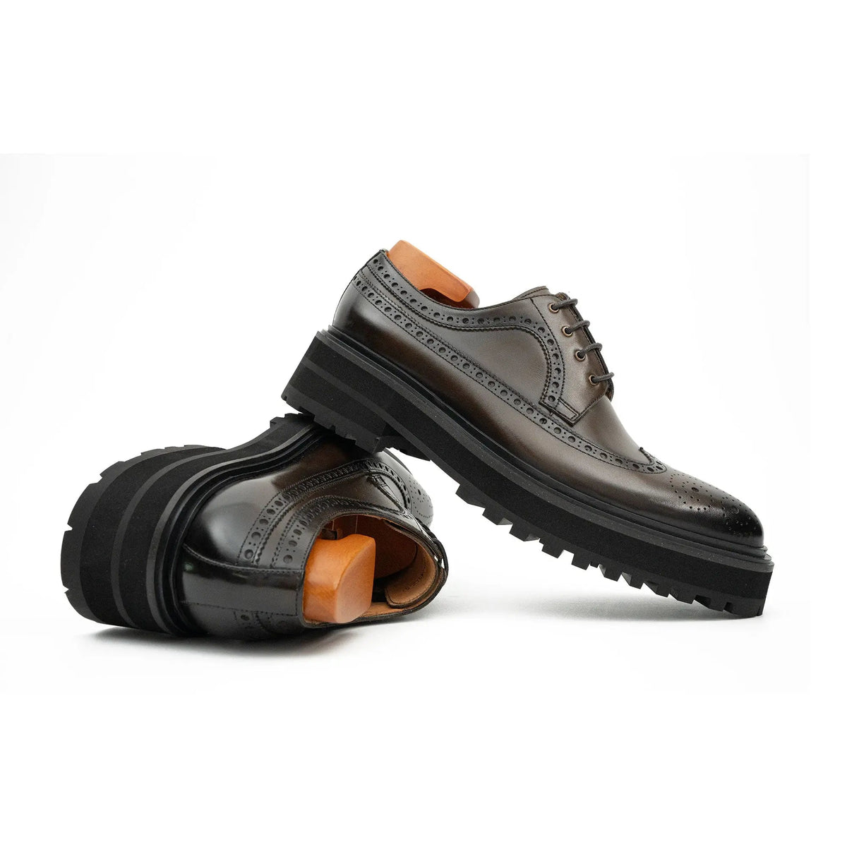 Dark Brown Lug Sole Wingtip Derby Shoe