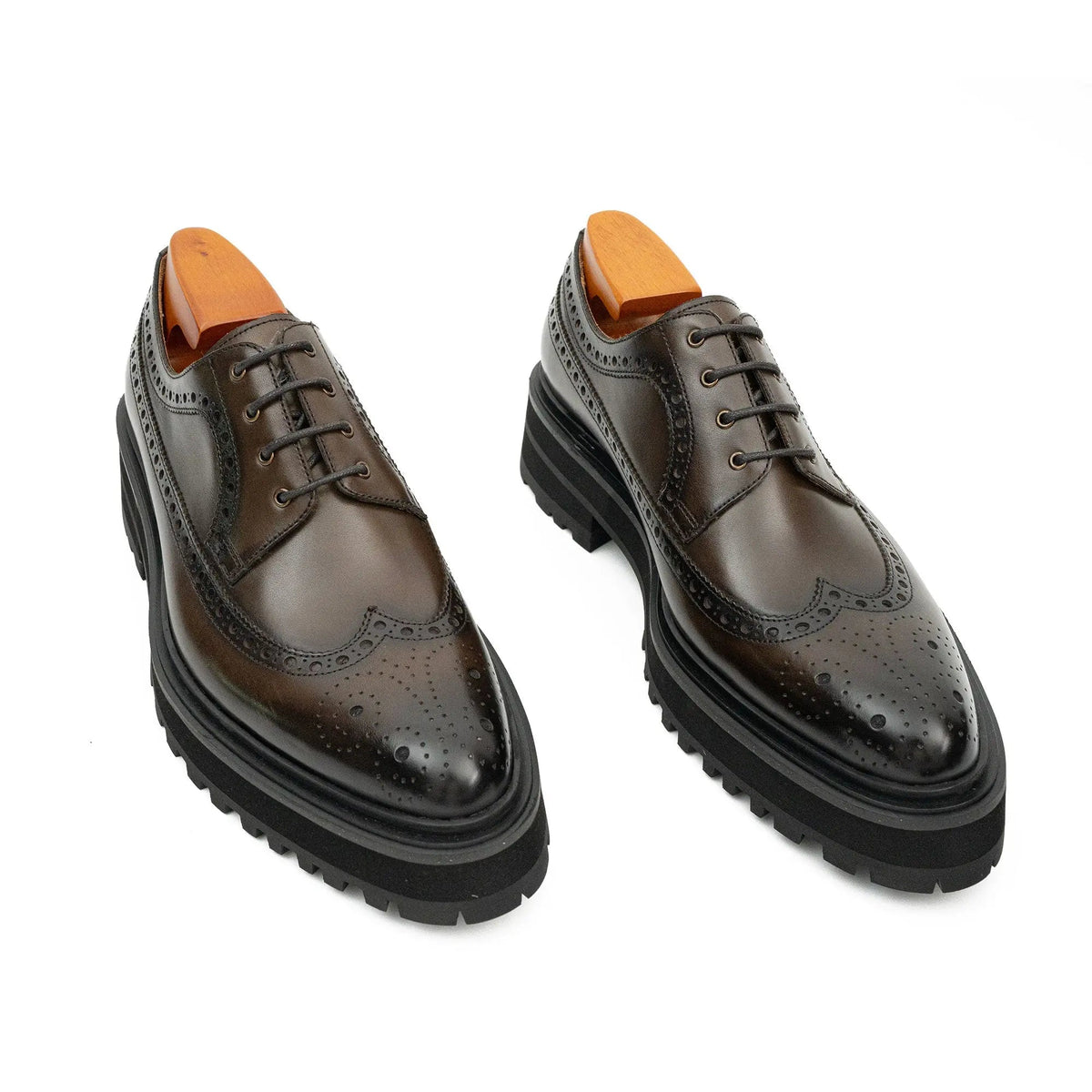 Dark Brown Lug Sole Wingtip Derby Shoe