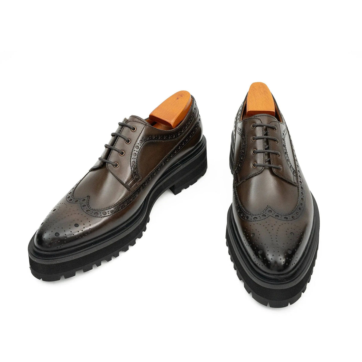 Dark Brown Lug Sole Wingtip Derby Shoe
