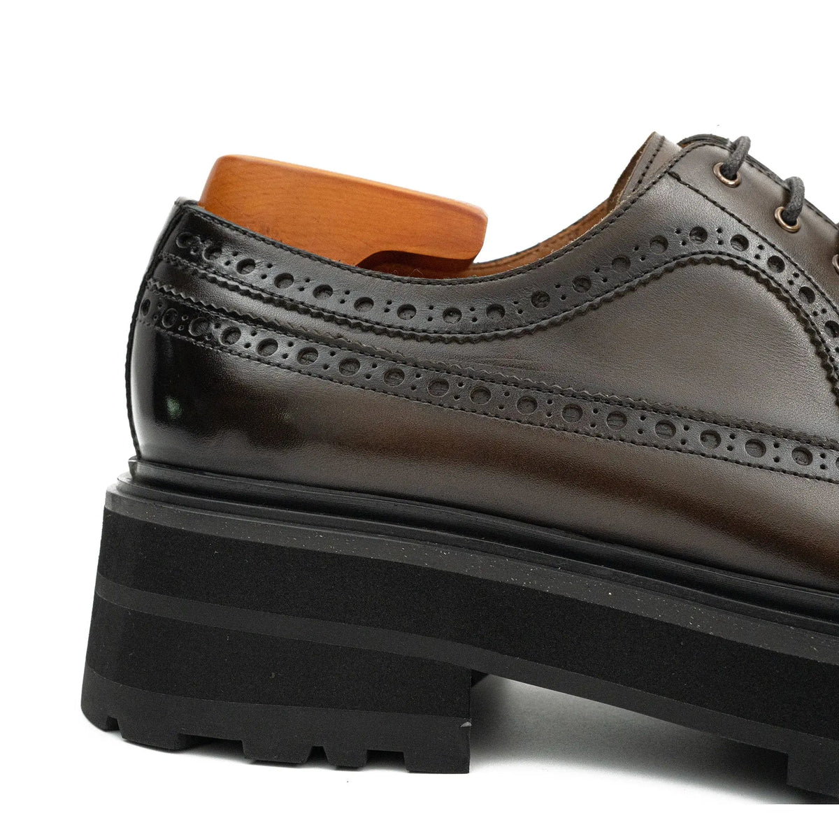 Dark Brown Lug Sole Wingtip Derby Shoe