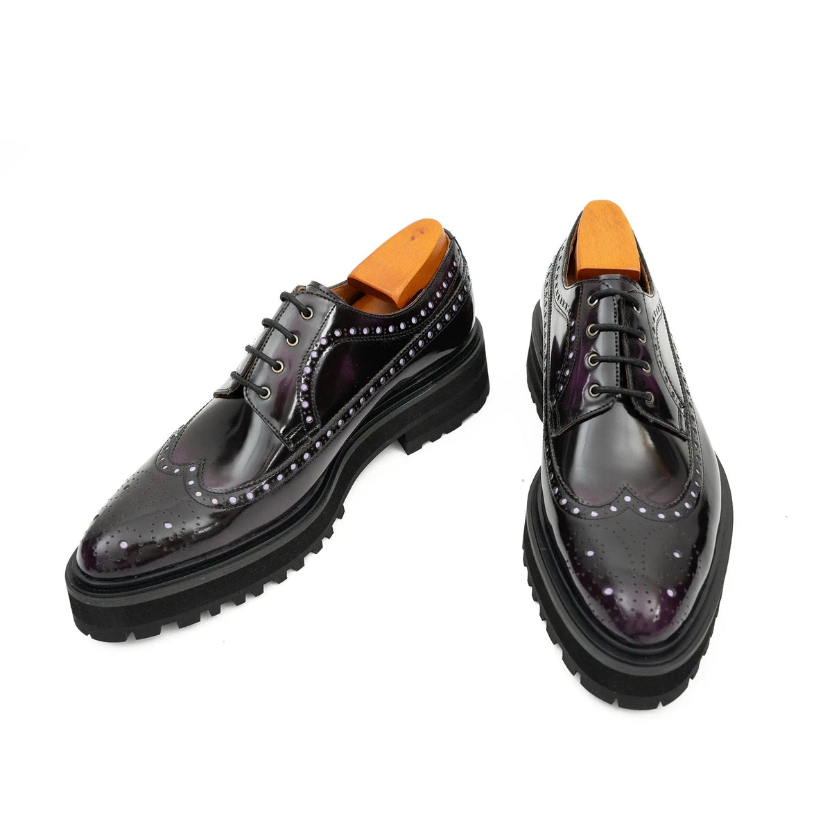 Dark Purple-Black Reflective Wingtip Derby Shoe