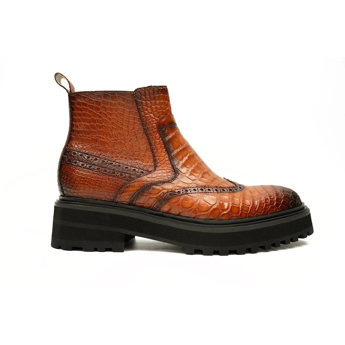 Orange-Brown Textured Wingtip Chelsea Boot