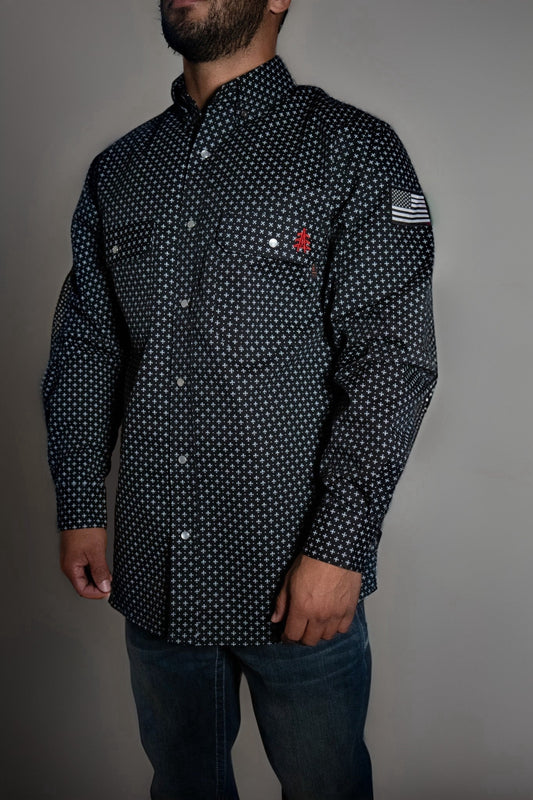 FR Pearl Snap Work Shirt - Reaper Black - With U.S Flag