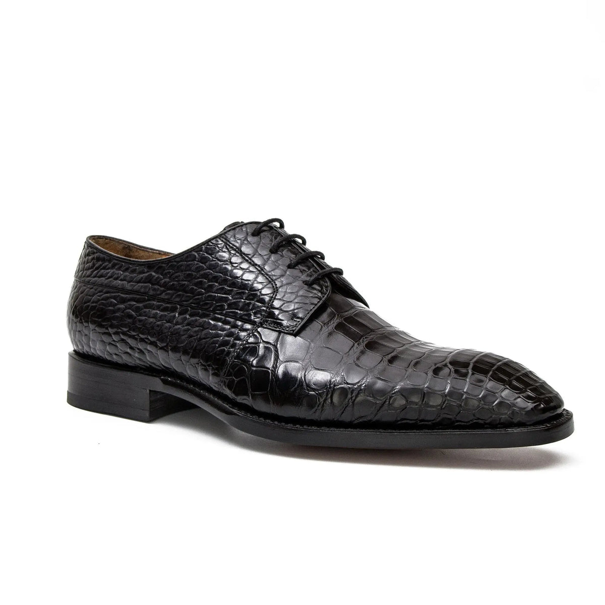 Black Plain-Toe Derby Shoes with Scale-Pattern Texture