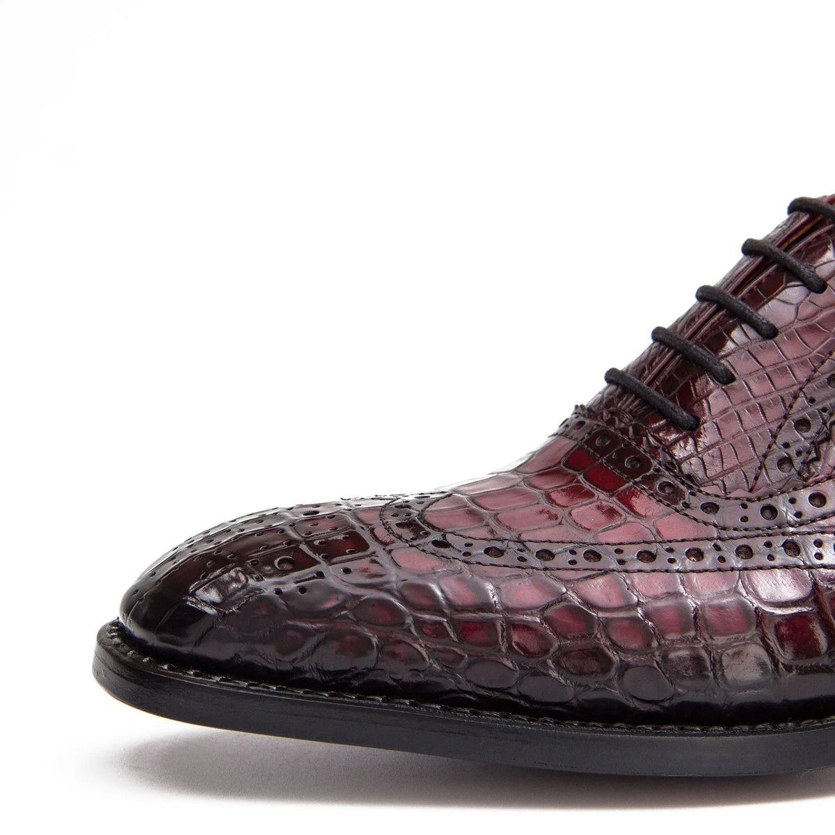 Burgundy Wingtip Oxford Shoes with Scale-Pattern Texture
