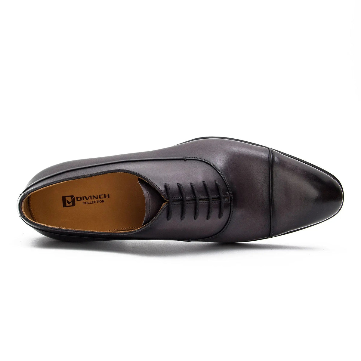 Gray-Brown Cap-Toe Oxford Shoes with Low-Gloss Finish