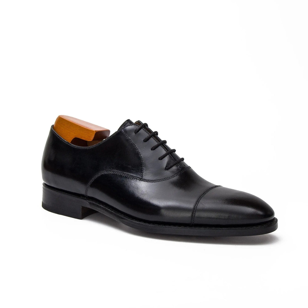 Black Cap-Toe Oxford Shoes with Polished Finish