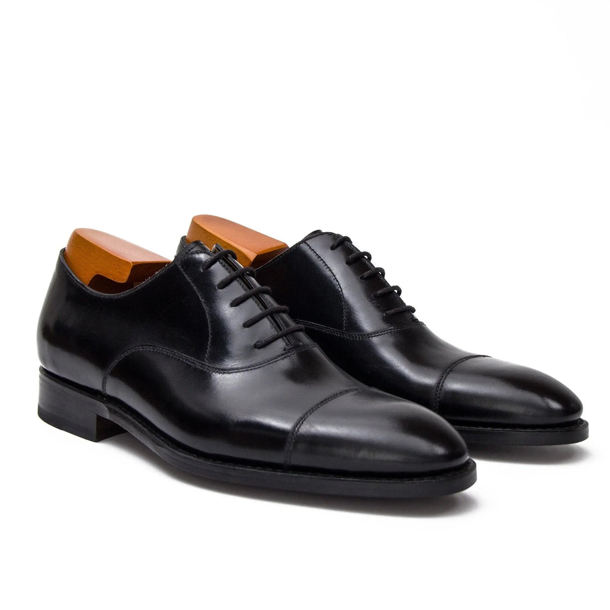 Black Cap-Toe Oxford Shoes with Polished Finish