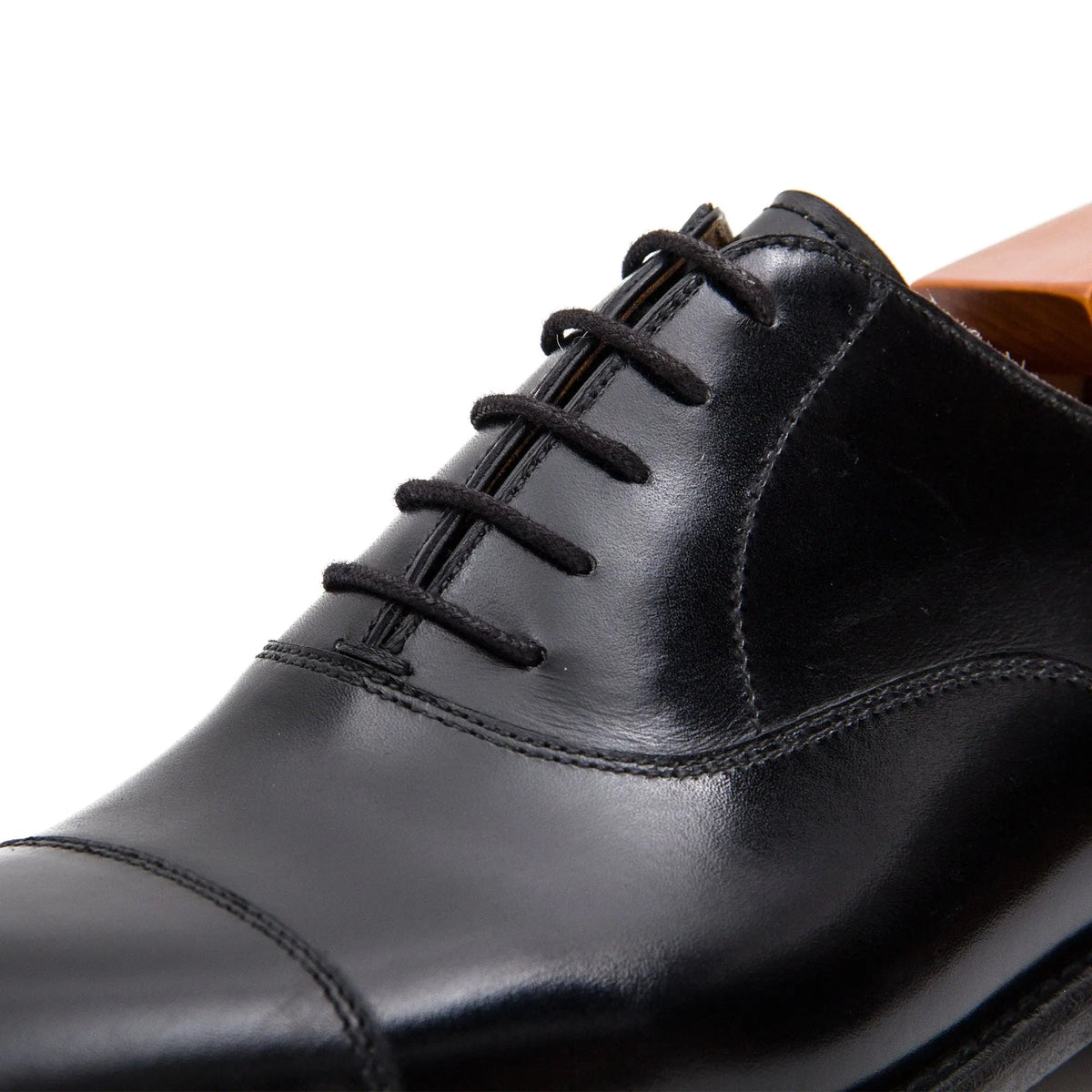 Black Cap-Toe Oxford Shoes with Polished Finish
