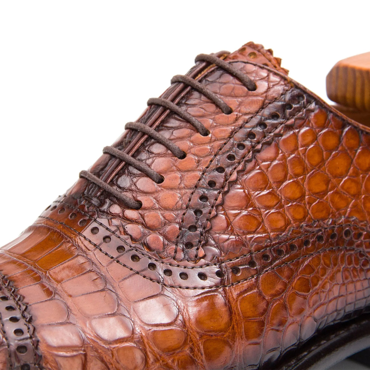 Reddish Brown Cap-Toe Oxford Shoes with Perforated Detail