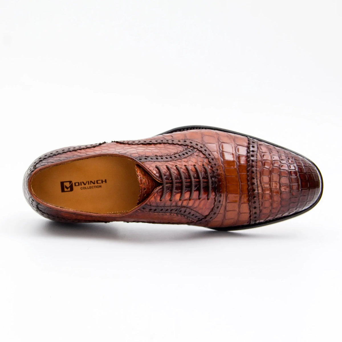 Reddish Brown Cap-Toe Oxford Shoes with Perforated Detail