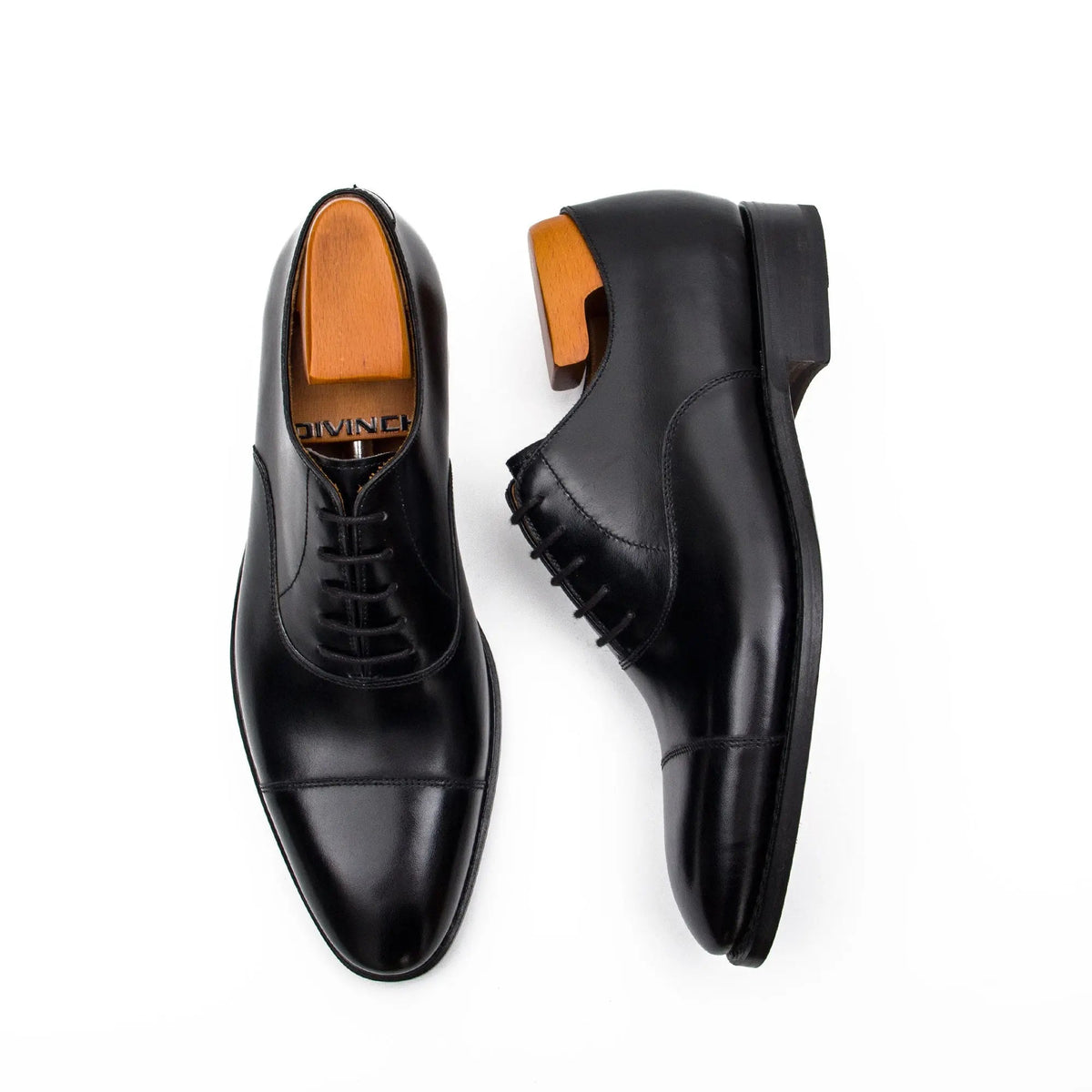 Black Cap-Toe Oxford Shoes with Polished Finish