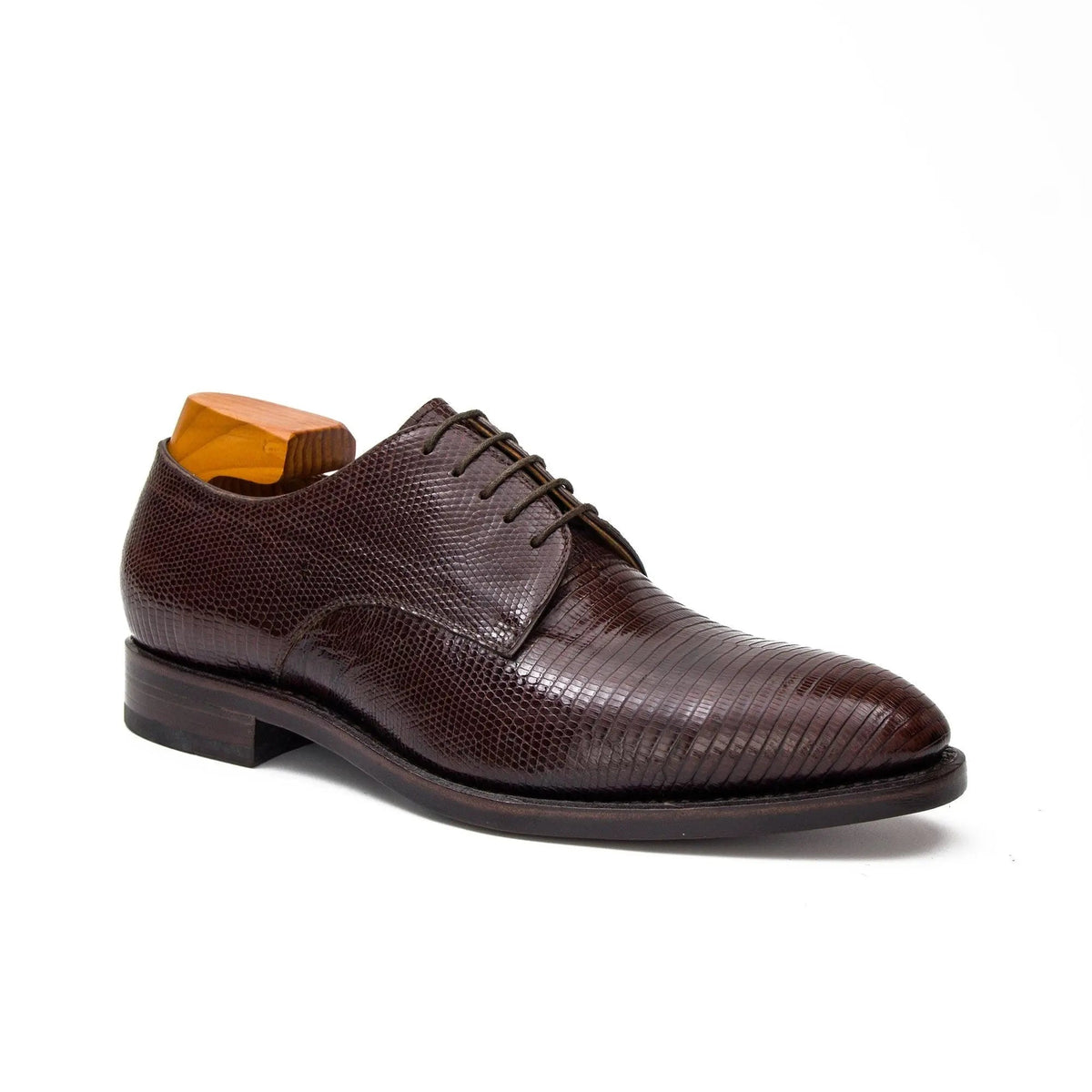 Brown Plain-Toe Derby Shoes with Fine Scale Texture