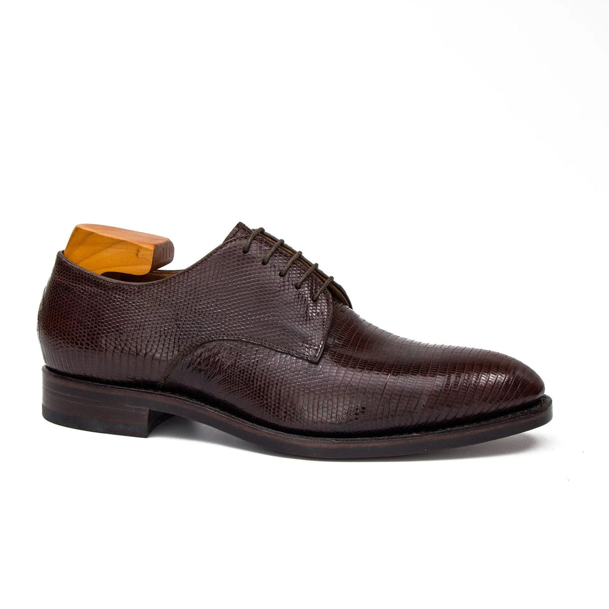 Brown Plain-Toe Derby Shoes with Fine Scale Texture