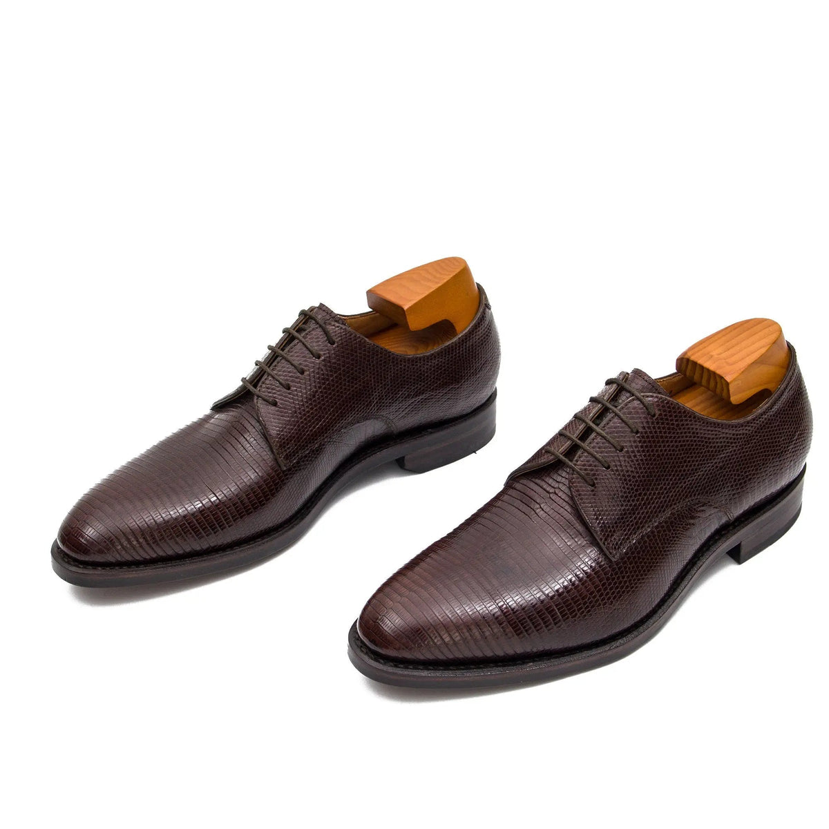 Brown Plain-Toe Derby Shoes with Fine Scale Texture